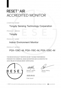Tongdy PGX Indoor Environmental Monitor Earns RESET Certification 2025